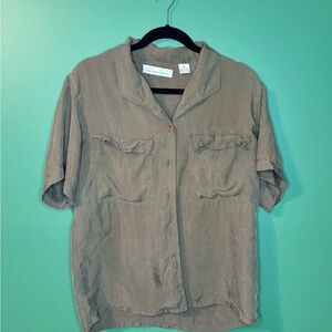 Dana Buchman Olive Button-Up Blouse